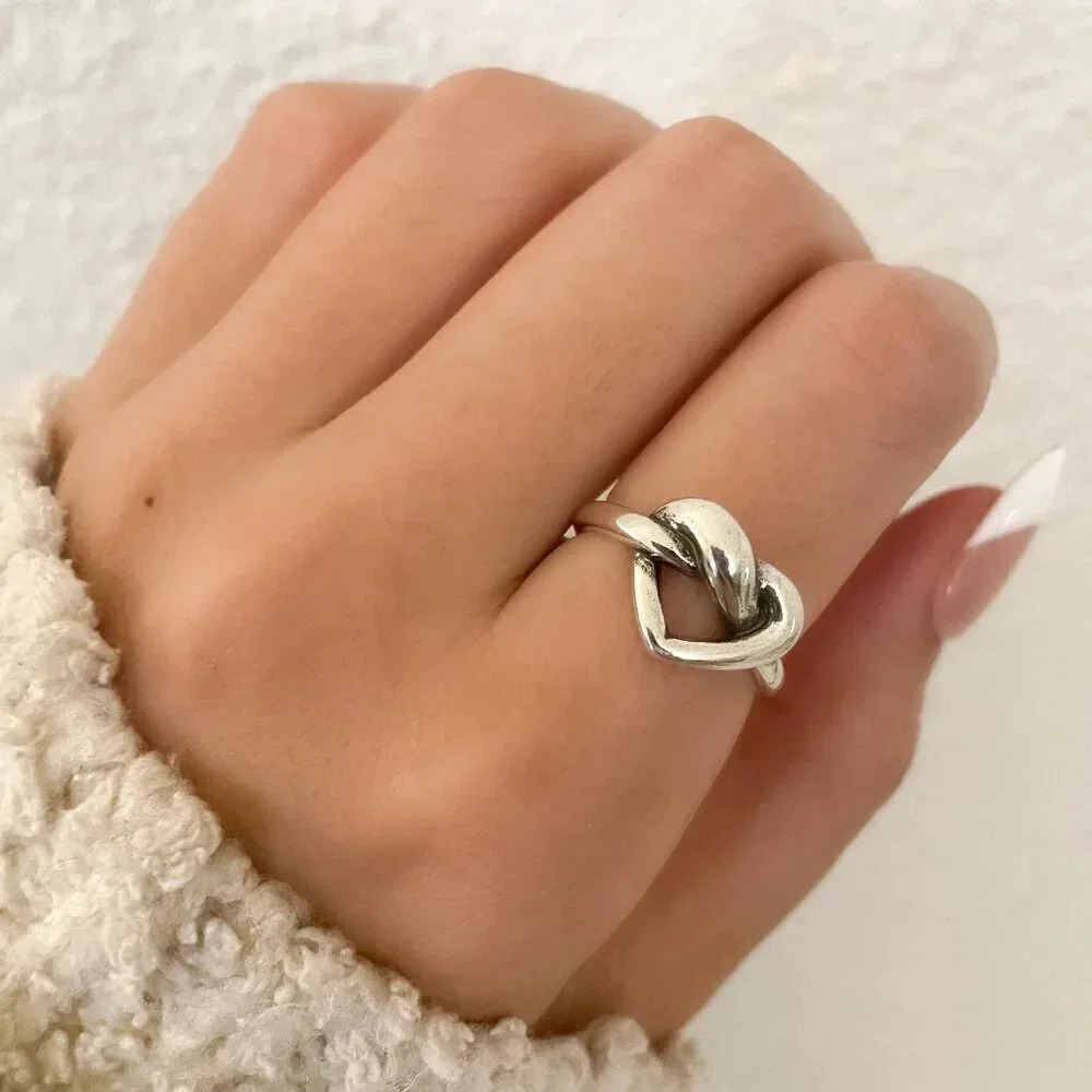 925 Sterling Silver Heart Ring Twist Heart Ring Minimalist Stackable Rig Band